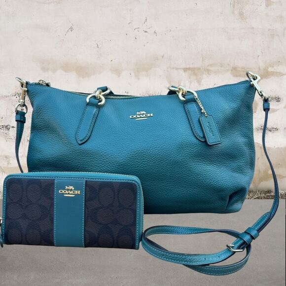 Coach Handbags - Coach Ally Satchel Crossbody Dark Turquoise + Matching Wallet